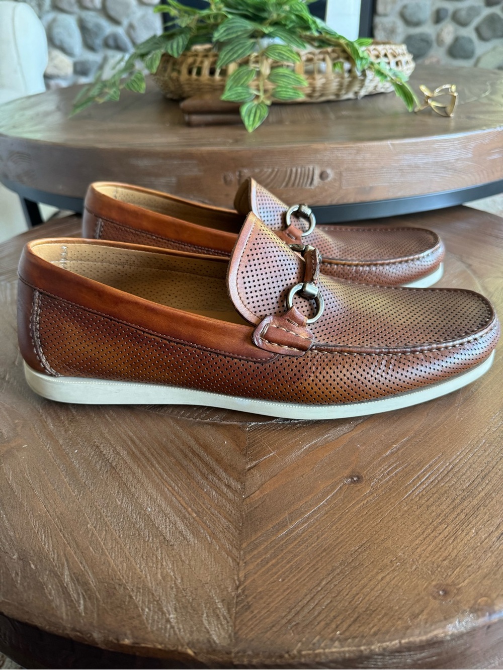 Magnanni Brown Perforated Leather Bit Loafers
